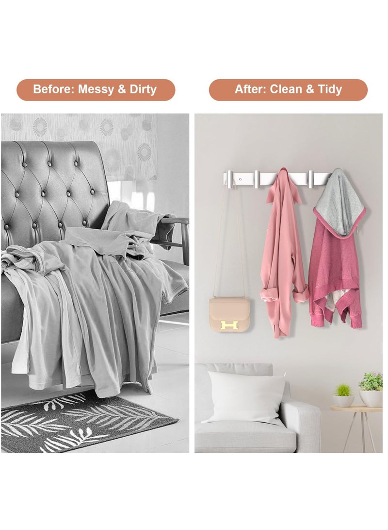 Excefore حامل معاطف مثبت على الحائط، 5 خطافات حائط على شكل T لتعليق، قضيب خطاف معطف من الفولاذ المقاوم للصدأ للقبعات والحمامات والمناشف والرداء في المطبخ وغرفة الوحل والمدخل (فضي، عبوة واحدة) - Image 5