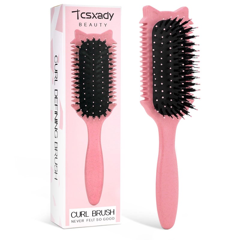 Tcsxady Curly Hair Brush Curl Defining Brush for Effortless Curly Hair Care Funny Cat Ear Type Curl Brush Suitable for Wet Dry HairWomen and MenReduces Frizz Pink - Image 2
