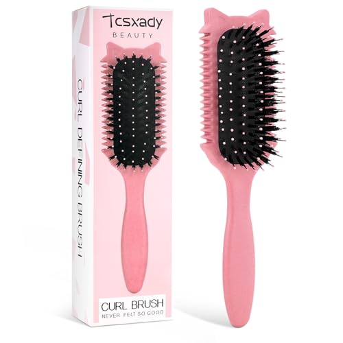 Tcsxady Curly Hair Brush Curl Defining Brush for Effortless Curly Hair Care Funny Cat Ear Type Curl Brush Suitable for Wet Dry HairWomen and MenReduces Frizz Pink - Image 1
