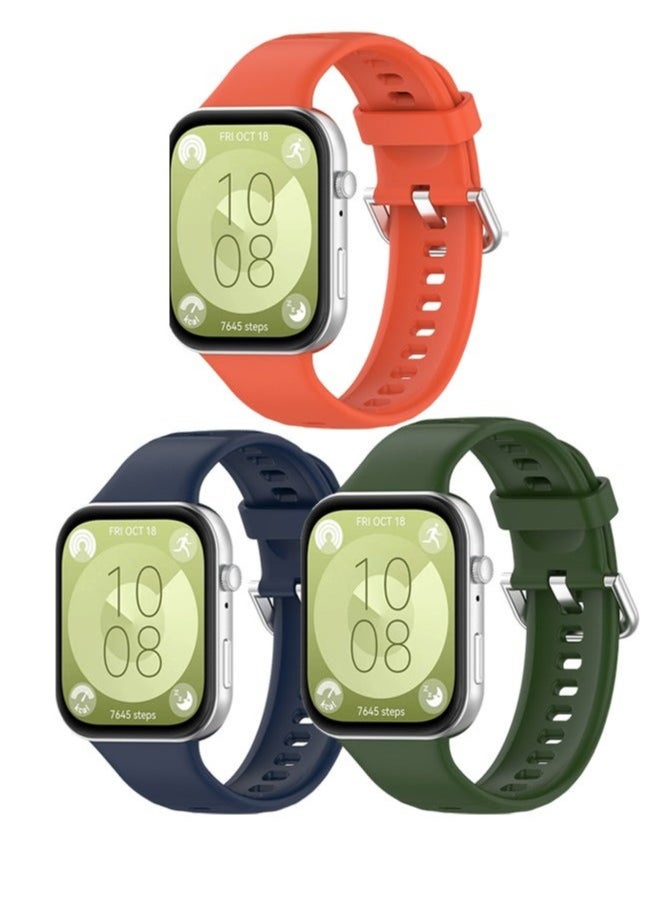 HW 3 Piece Huawei Watch Fit 3 Silica Gel Replacement Band Huawei Watch Fit 3 24mm Sport Silicone Strap  - Image 1