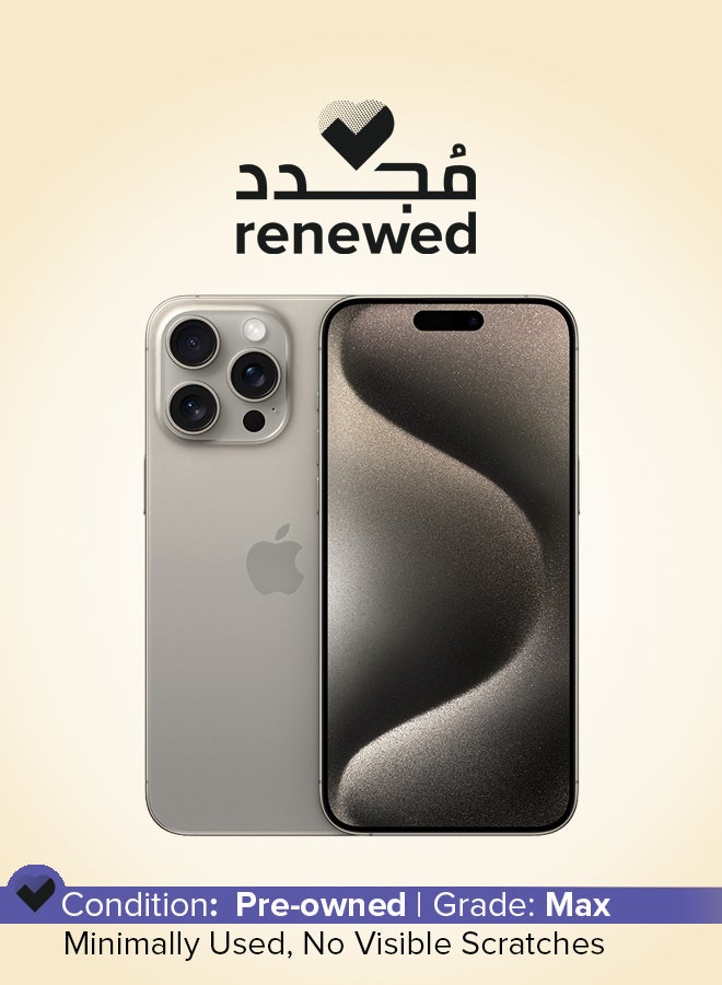 ابل  تم تجديده - آيفون 15 برو ماكس 512 جيجا بايت تيتانيوم طبيعي 5G مع FaceTime - Image 1
