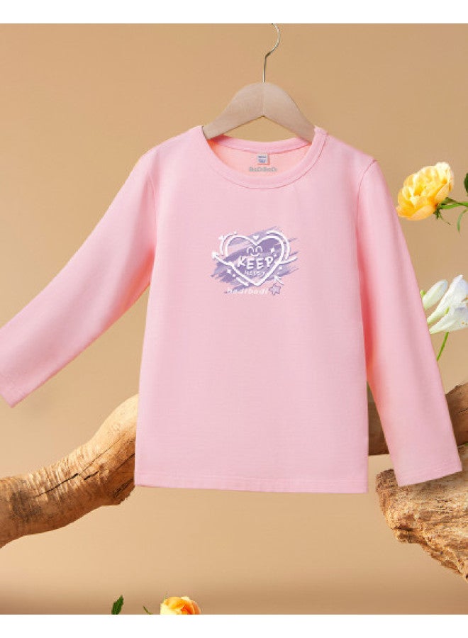 Badibadi Hot Pick】girls' Cotton T-shirt, Long Sleeve Base Layer For Big Kids, Round Neck Top For Autumn - Image 1