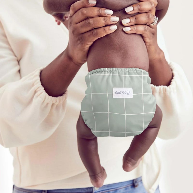 Esembly Cloth Diaper Bundle Set - 3 Organic Cotton Absorbent Inners and 1 Waterproof Outer Diaper Cover - Reusable, Washable, Snap Closure Cloth Diapers - Size 1 (7-17lbs), Lattice - Image 5