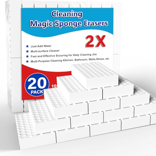 SmilinFit Magic Sponge Erasers, 20 Pack 2X Density Stronger Melamine Sponge Foam Pads, Multi-Functional Household Cleaning Supplies Cleaner for Kitchen, Bathroom, Bathtub, Sink, Wall Cleaner - Image 1