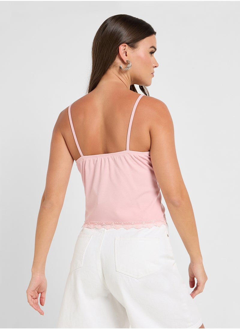 Ginger Basics Ribbed Fitted Lace Cami Top  - Image 2