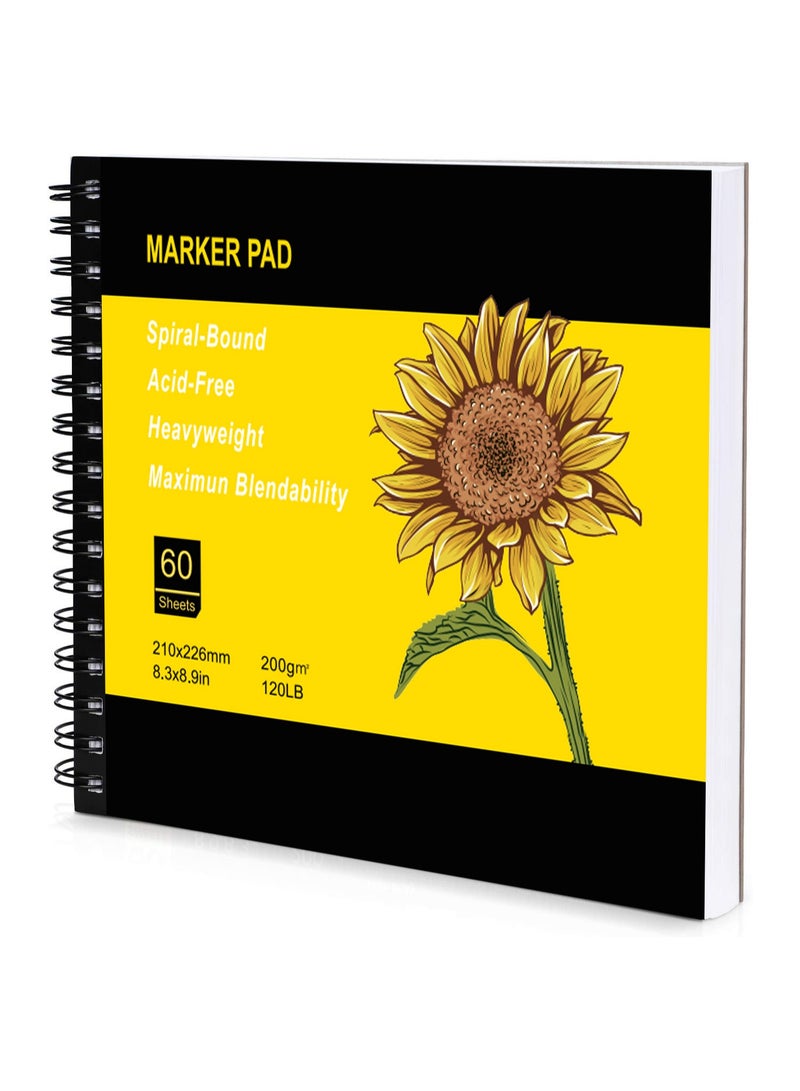 Generic Marker Pad 60 Sheets/120 s, Art Sketchbook 8.9x8.3 Inch, Portable Drawing Papers(120LB/200GSM), Spiral Bound Sketch Drawing Book for All Markers  - Image 1