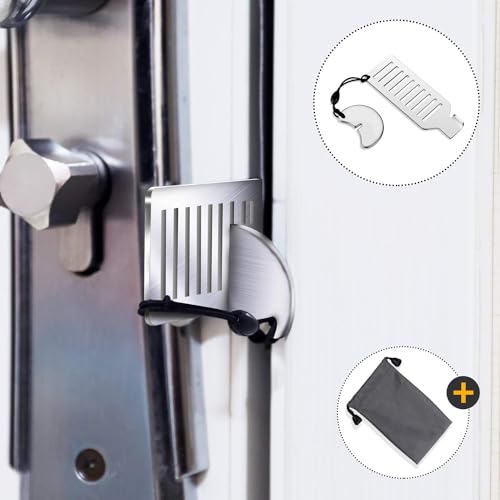MAKABEE 1 Pack Portable Door Lock for Travel - Improved Travel Hotel Door Lock Apartment Security Device Door Jammer Silver(Set of 1) - Image 2