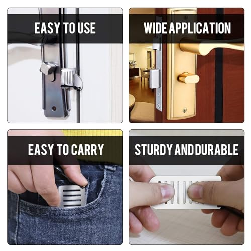 MAKABEE 1 Pack Portable Door Lock for Travel - Improved Travel Hotel Door Lock Apartment Security Device Door Jammer Silver(Set of 1) - Image 3