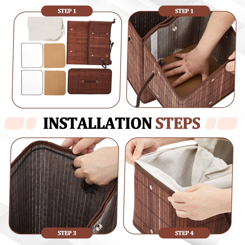GlikCeil 2 Stair Basket with Lid and Handles, Foldable Staircase Baskets for Carpeted and Wooden Stairs, Bamboo Step Storage Organizer for Toys Clothes Books (Brown) - Image 4