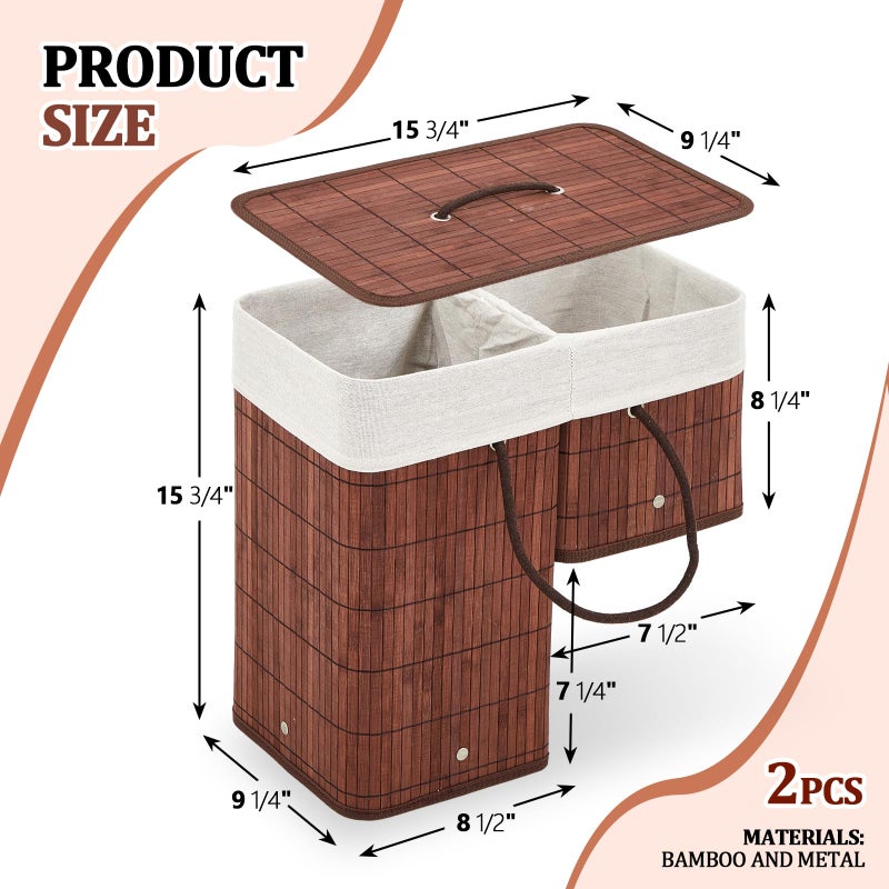GlikCeil 2 Stair Basket with Lid and Handles, Foldable Staircase Baskets for Carpeted and Wooden Stairs, Bamboo Step Storage Organizer for Toys Clothes Books (Brown) - Image 2