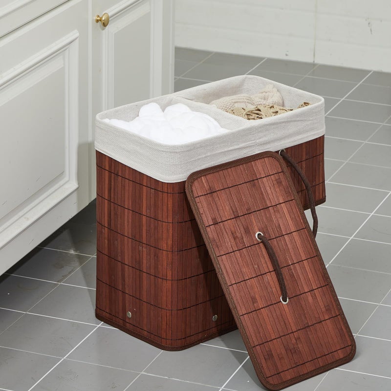 GlikCeil 2 Stair Basket with Lid and Handles, Foldable Staircase Baskets for Carpeted and Wooden Stairs, Bamboo Step Storage Organizer for Toys Clothes Books (Brown) - Image 5