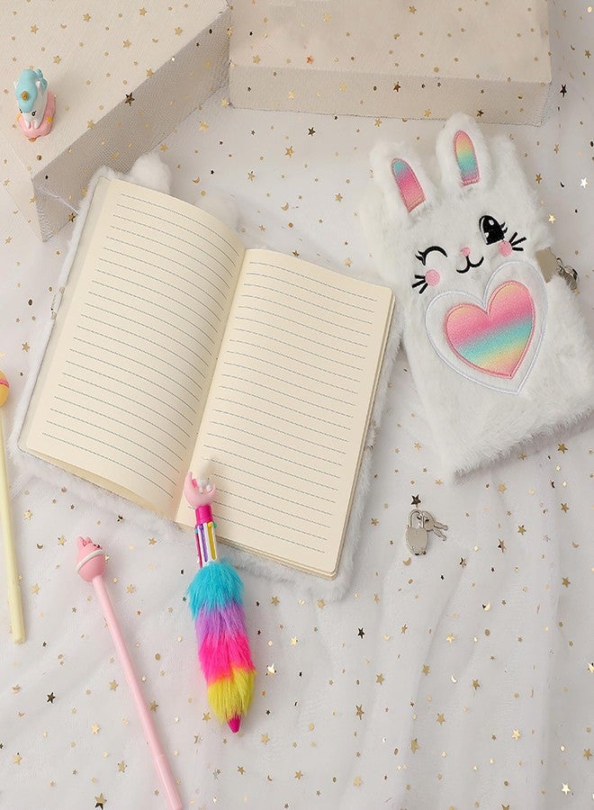 YankMooM Secret Locking Fuzzy White Rabbit Diary for Girls - Kids Journal with Lock & Stickers, Hardcover Creative Notebook for Writing, Drawing & Gift Ideas - Image 4