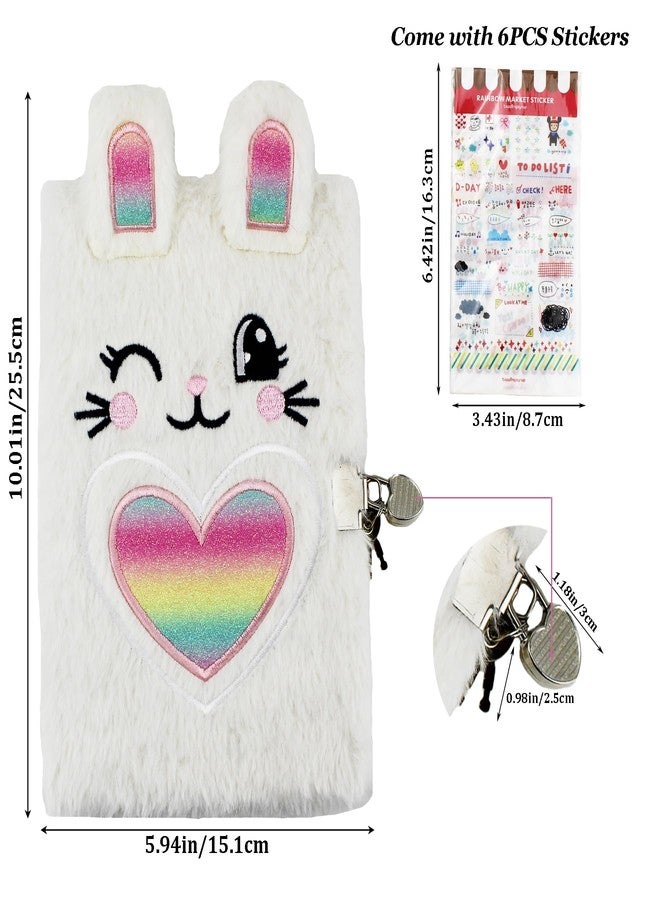 YankMooM Secret Locking Fuzzy White Rabbit Diary for Girls - Kids Journal with Lock & Stickers, Hardcover Creative Notebook for Writing, Drawing & Gift Ideas - Image 3