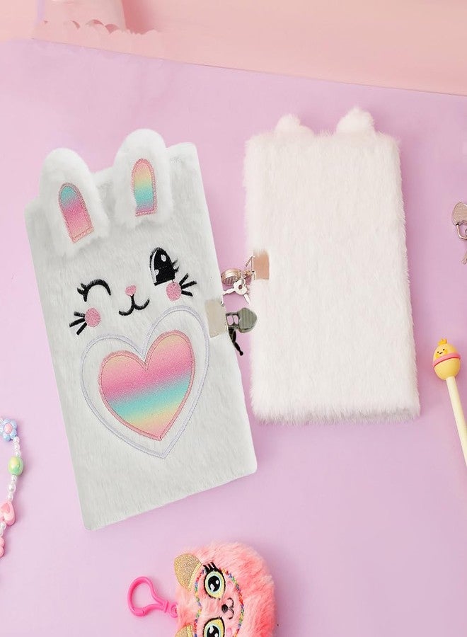 YankMooM Secret Locking Fuzzy White Rabbit Diary for Girls - Kids Journal with Lock & Stickers, Hardcover Creative Notebook for Writing, Drawing & Gift Ideas - Image 2