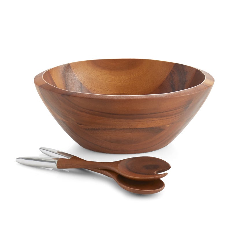 Namb Eclipse Salad Bowl Server Set 125 Acacia Wood Alloy Serving Bowl with Sculptural Design Modern Dining Tableware for Salads Pasta Side Dishes Elegant Home Serveware