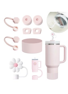 RTYY Stanley Cup Accessories Set Including 6 Pcs Silicone Spill Proof Stopper, 2 Pcs Straw Cover Cap for 9-10 mm Straws, 1 Pcs Silicone Boot for Stanley Cup Stanley 40oz & 30oz Tumbler (Light pink) 