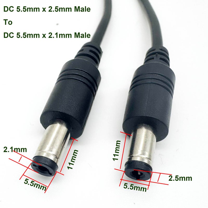 UpperFu 2pcs DC Power Plug 5.5mm x 2.5mm Male Plug to 5.5 x 2.1mm Male Adapter Connector Cable Cord 60cm 18AWG for LED Strip, Surveillance Camera,CCTV Security Camera,LED Display,IP Camera,DVR,Router - Image 3