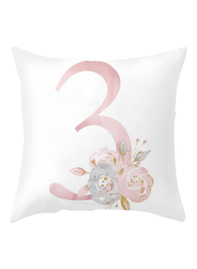 NIBEMINENT Floral Letter 3 Printed Cushion Cover White/Pink/Grey 45x45cm