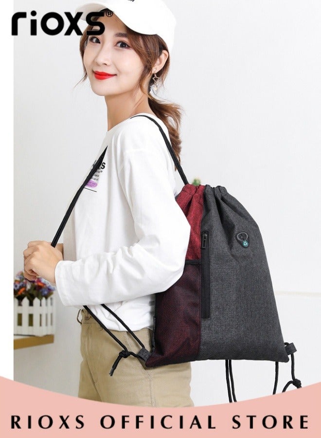 RIOXS Drawstring Backpack Bag for Adult Gymsack Bag with Pocket Gym Sports Bag Outdoor Exercise Running Swimming Backpack with Data Cable Storage Bag - Image 4