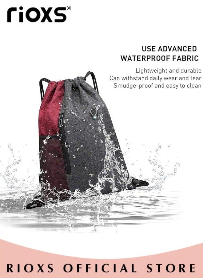 RIOXS Drawstring Backpack Bag for Adult Gymsack Bag with Pocket Gym Sports Bag Outdoor Exercise Running Swimming Backpack with Data Cable Storage Bag - Image 5