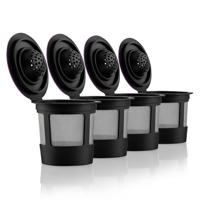 4 BLACK REUSABLE K CUPS FOR KEURIG COFFEE MAKERS BPA FREE UNIVERSAL FIT REFILLABLE KCUPS COFFEE FILTERS FOR 10 AND 20 KEURIG BREWERS