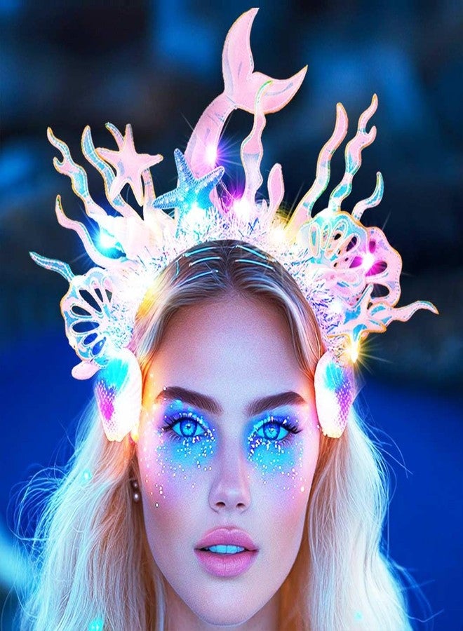 GORTIN Light Up Mermaid Headband Starfish Headpiece Glow Shell Hair Band Costume Hair Accessories for Women - Image 3