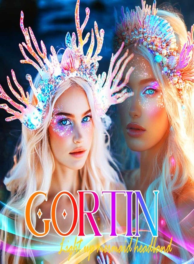 GORTIN Light Up Mermaid Headband Starfish Headpiece Glow Shell Hair Band Costume Hair Accessories for Women - Image 5