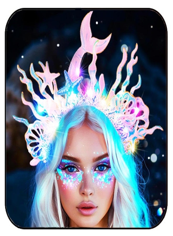 GORTIN Light Up Mermaid Headband Starfish Headpiece Glow Shell Hair Band Costume Hair Accessories for Women - Image 1