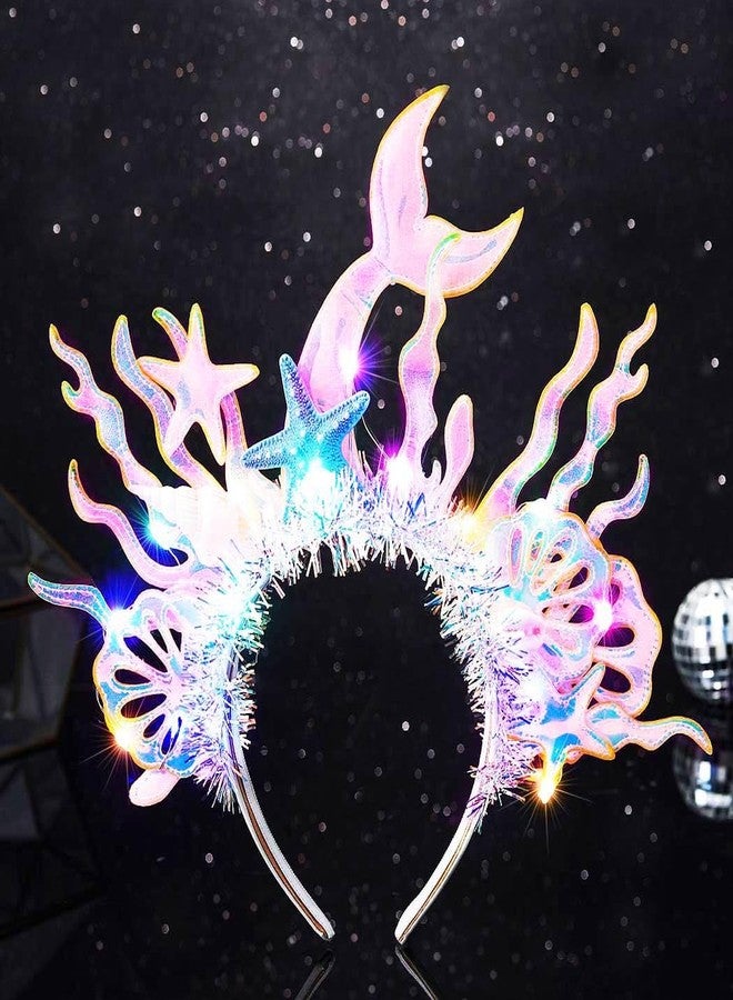 GORTIN Light Up Mermaid Headband Starfish Headpiece Glow Shell Hair Band Costume Hair Accessories for Women - Image 2