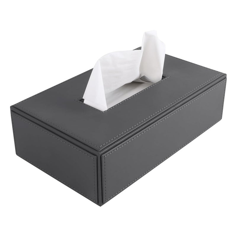 V-CUBE DESIGNS Premium Vegan Leather Tissue Box Holder | Paper Napkin Holder | Sturdy Tissue Case/Cover/Dispenser/Organizer for Home/Bathroom/Office/Table/Desk/Car | Grey - Image 1