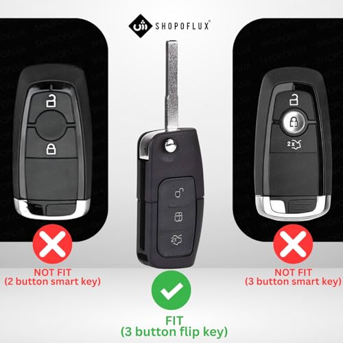 SHOPOFLUX Metal Key Cover Compatible for Ford Old Ecosport | Fiesta | Figo 3 Button Flip Key (Brown Silicone) - Image 2