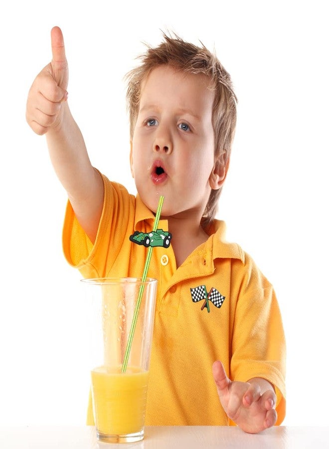 Meaxur 24 Pack Race Car Reusable Straws Kids Party Favors Birthday Speed Rally Racing Party Supplies Favor Drink Markers Bands 2 Cleaning Brushes 6 Colors Straws - Image 2