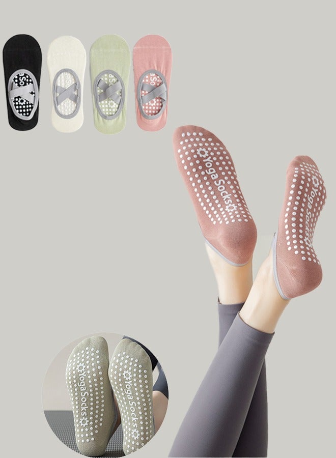 Generic 4 Pairs Yoga Pilates Socks with Grips for Women, Non-slip Yoga Athletic Socks for Barre Ballet Barefoot Workout Dance Home Training - Image 1