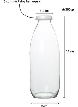 Milea Transparent Glass Milk Ayran Lemonade Soft Drink Bottle with Leak Proof Cap 1000 ml  - Image 2