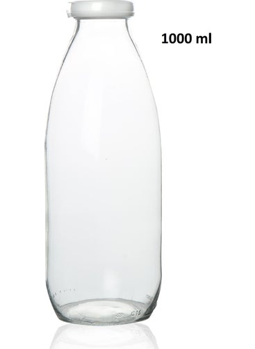 Milea Transparent Glass Milk Ayran Lemonade Soft Drink Bottle with Leak Proof Cap 1000 ml  - Image 1