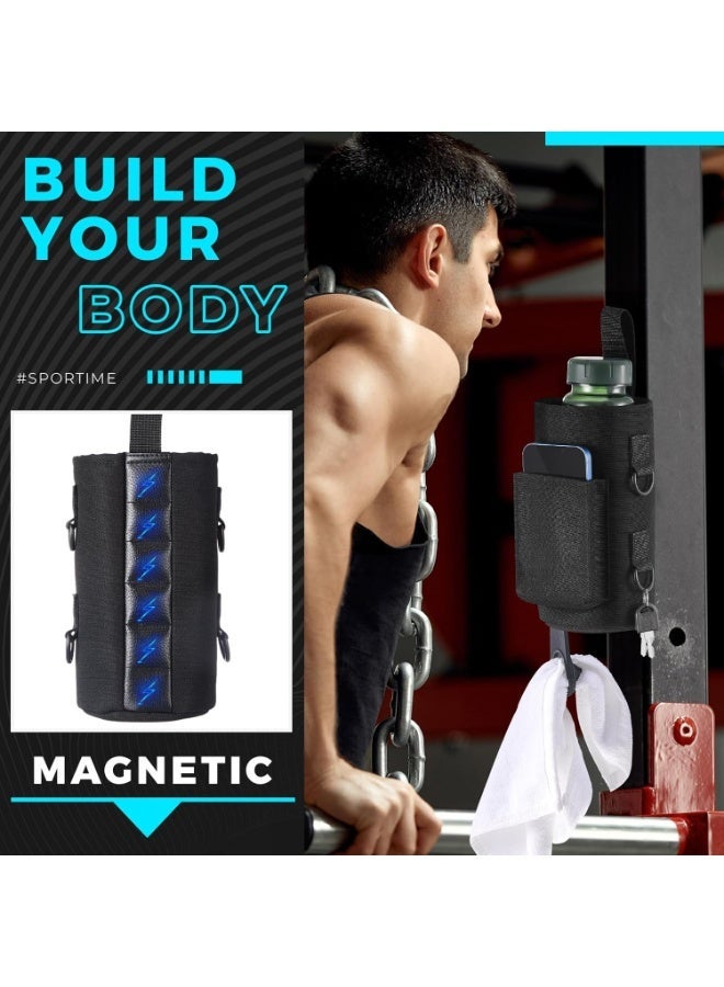 MJZ Magnetic Water Bottle Holder Gym Water Bottle Carrier Bag Sling Bag with Phone Pocket Water Bottle Pouch Sleeve with Silicone Towel Buckle and Sling for Men Women Gym Accessories Organizer Crossbody Fitness Gym Pouch - Image 5