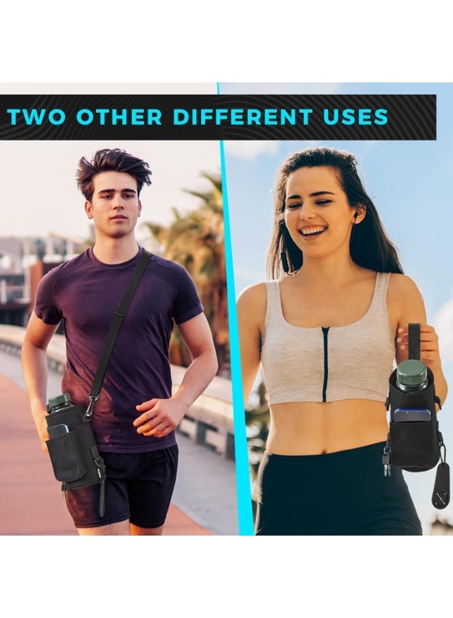 MJZ Magnetic Water Bottle Holder Gym Water Bottle Carrier Bag Sling Bag with Phone Pocket Water Bottle Pouch Sleeve with Silicone Towel Buckle and Sling for Men Women Gym Accessories Organizer Crossbody Fitness Gym Pouch - Image 2