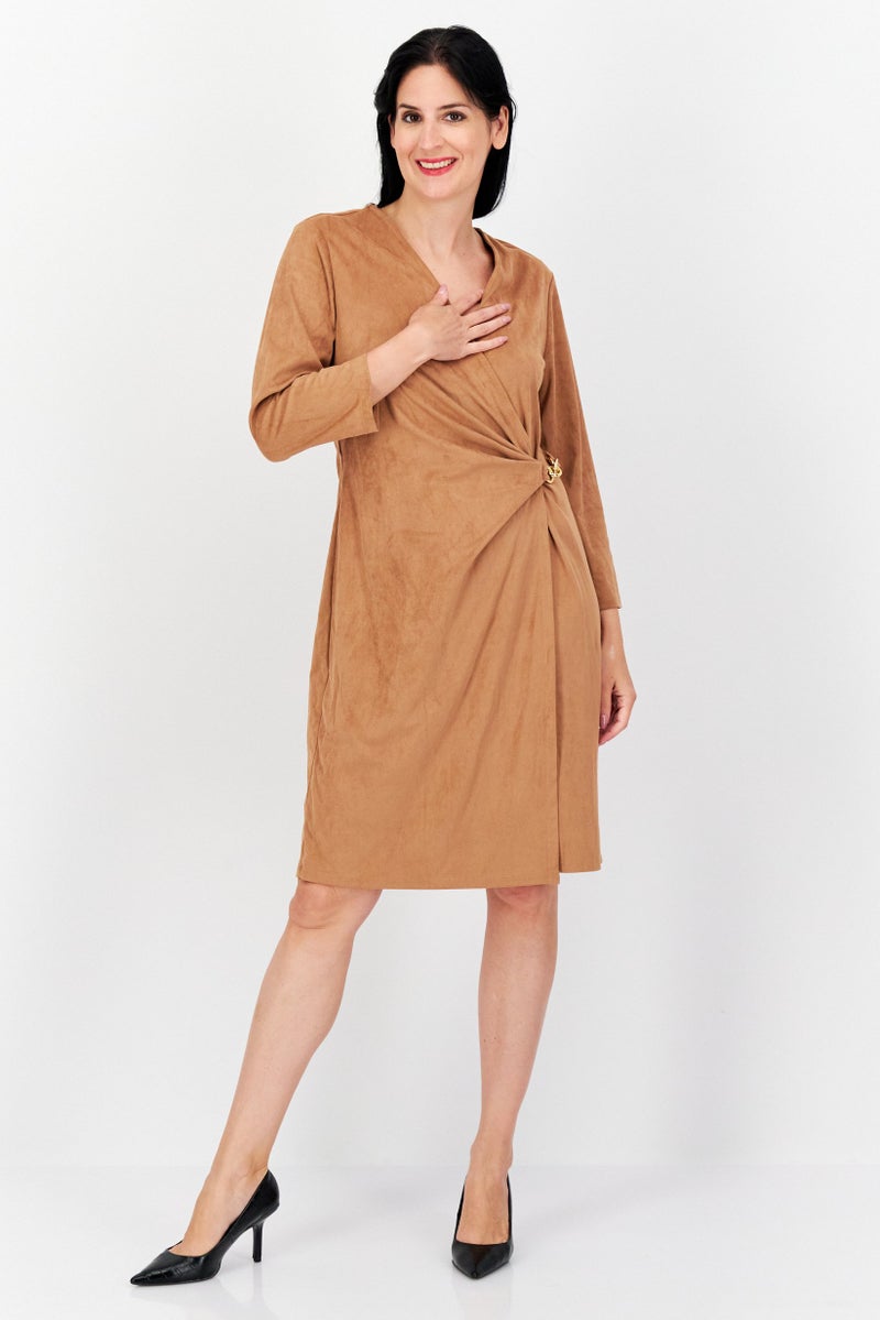 ANNE KLEIN Women Plain Wrap Dress, Brown - Image 4