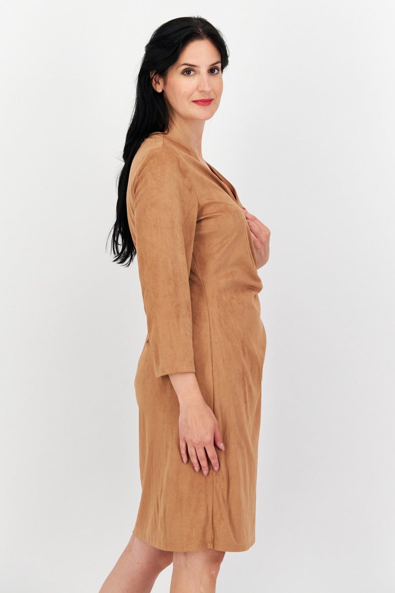 ANNE KLEIN Women Plain Wrap Dress, Brown - Image 2