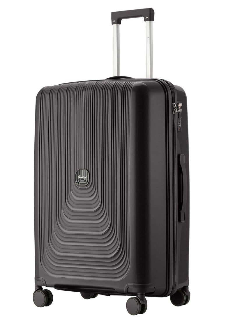 SENATOR Unisex Hard Case Large Checked Luggage Lightweight PP Fashion Trolley Luggage with 4 Double Spinner Wheel and 3-Digit Combination Lock KH1009 Black  - Image 1