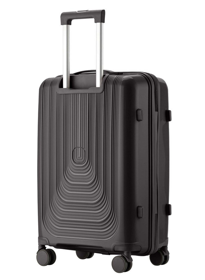 SENATOR Unisex Hard Case Large Checked Luggage Lightweight PP Fashion Trolley Luggage with 4 Double Spinner Wheel and 3-Digit Combination Lock KH1009 Black  - Image 2