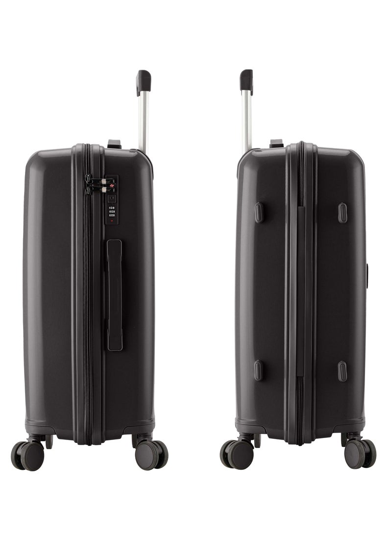 SENATOR Unisex Hard Case Large Checked Luggage Lightweight PP Fashion Trolley Luggage with 4 Double Spinner Wheel and 3-Digit Combination Lock KH1009 Black  - Image 3
