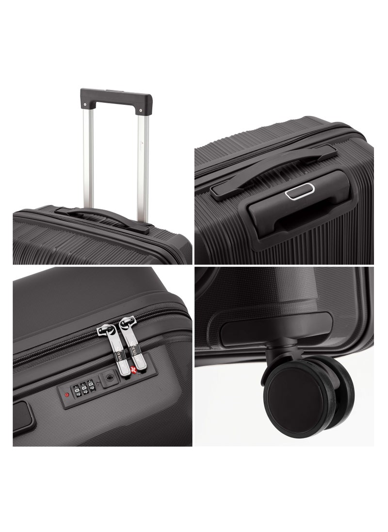 SENATOR Unisex Hard Case Large Checked Luggage Lightweight PP Fashion Trolley Luggage with 4 Double Spinner Wheel and 3-Digit Combination Lock KH1009 Black  - Image 4
