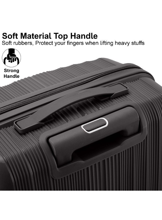 SENATOR Unisex Hard Case Large Checked Luggage Lightweight PP Fashion Trolley Luggage with 4 Double Spinner Wheel and 3-Digit Combination Lock KH1009 Black - Image 5