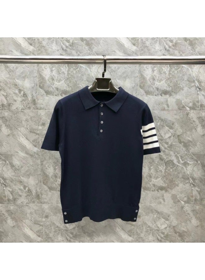 Tb Direct Classic Four Bar Lapel Polo Knitted Short Sleeve Upper Body Comfortable Simple Fashion For Men And Women