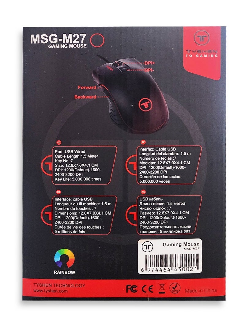 Tyshen Gaming Mouse - Rgb Lights With 7 Buttons 3200DPI , MSG-M27
