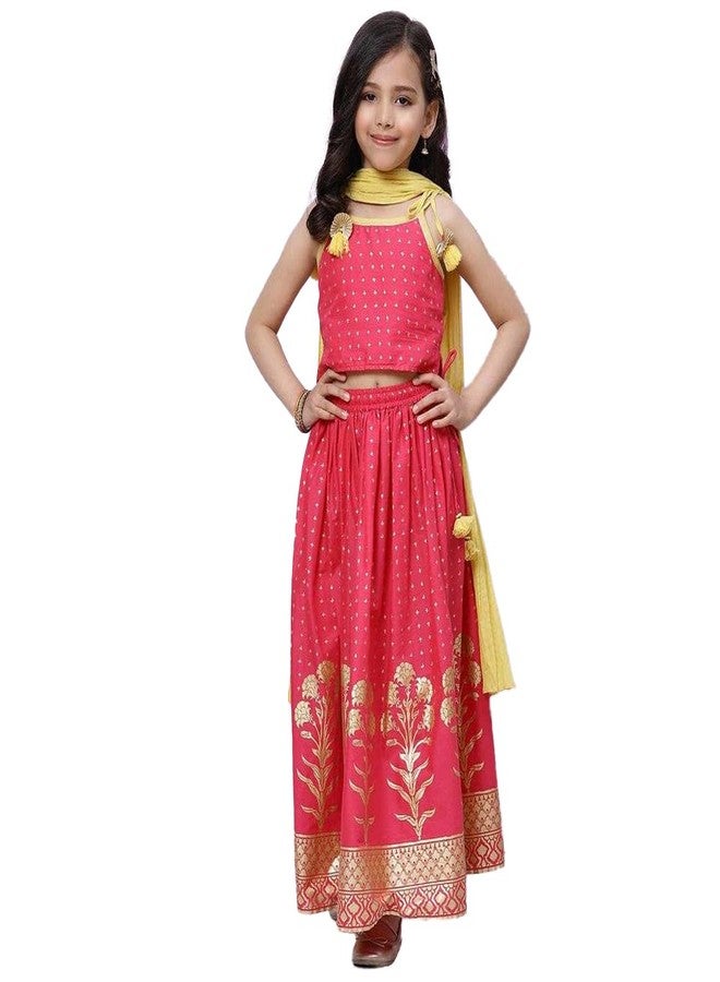 BIBA Girls Cotton Lehenga Set Readymade Pink 6 Years-7 Years - Image 1