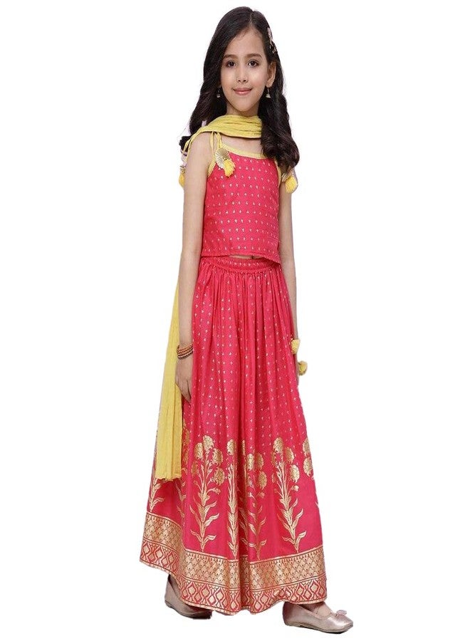 BIBA Girls Cotton Lehenga Set Readymade Pink 6 Years-7 Years - Image 4