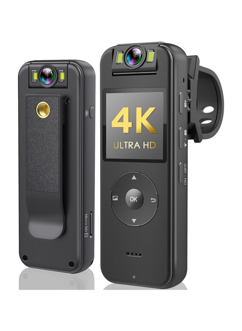 128GB Body Camera 4K 30FPS UHD Recording,1.4 in Screen Recorder Night Vision Lighting 6HR Battery Life Wearable Camcorder for Outdoor Riding,Home,Sports,Pet Records,Security,Travel Records
