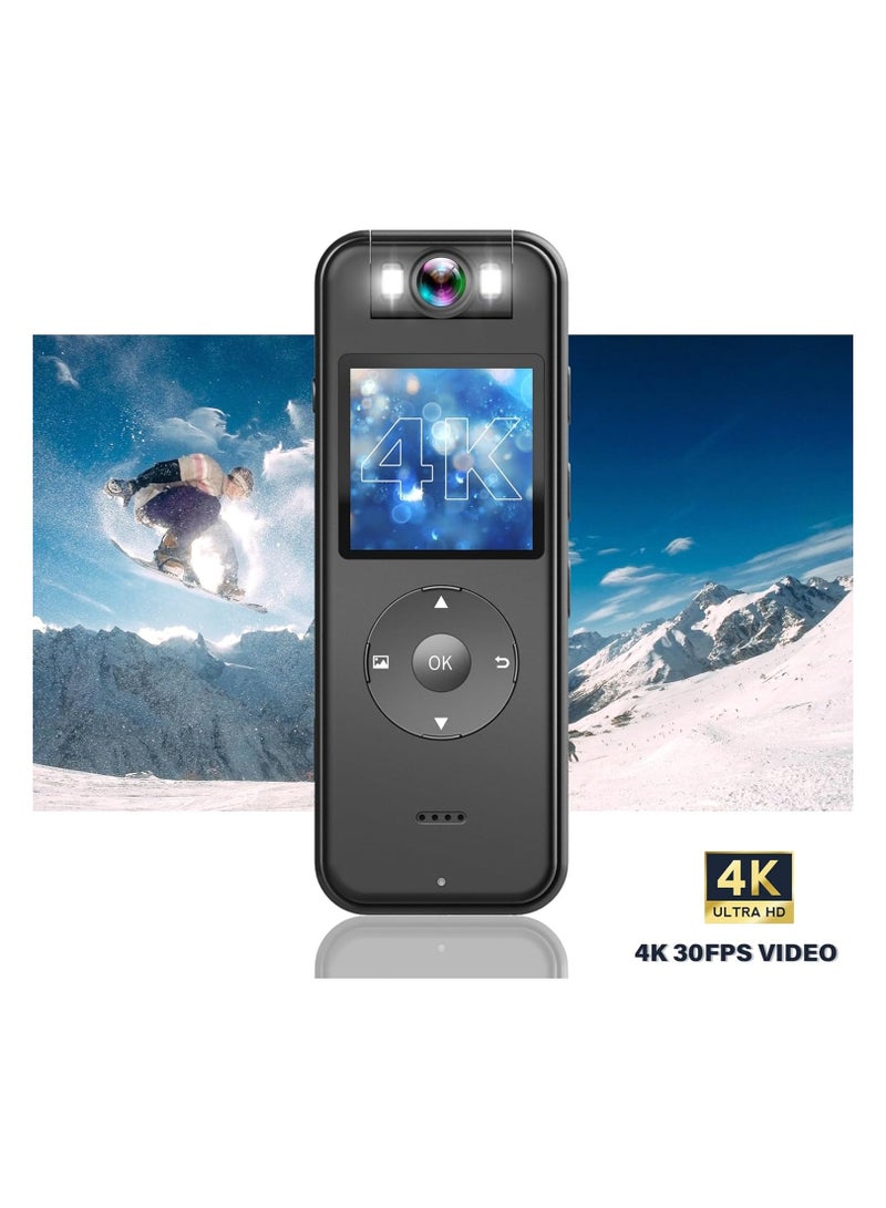 128GB Body Camera 4K 30FPS UHD Recording,1.4 in Screen Recorder Night Vision Lighting 6HR Battery Life Wearable Camcorder for Outdoor Riding,Home,Sports,Pet Records,Security,Travel Records